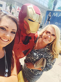 Brenna and Ali having fun in Vegas with Iron Man